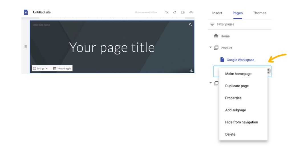 Google sites - Page Setting