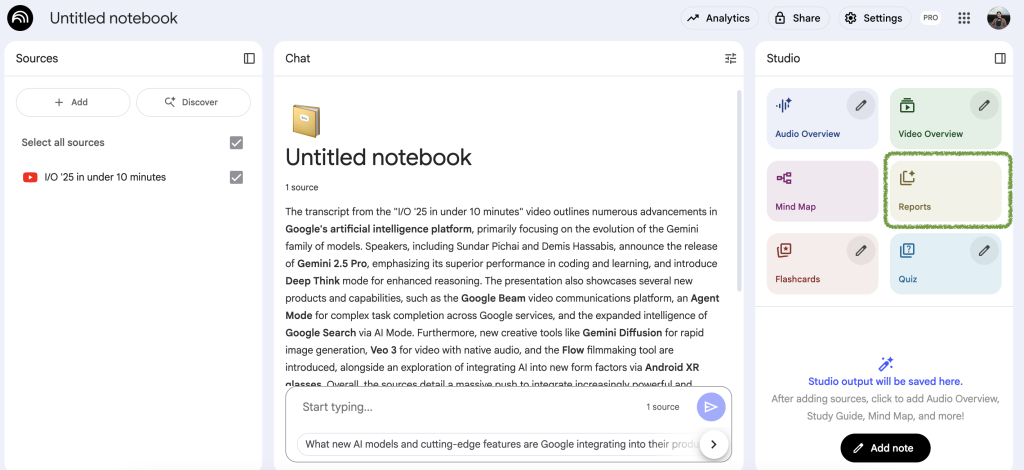 How to create AI report in NotebookLM
