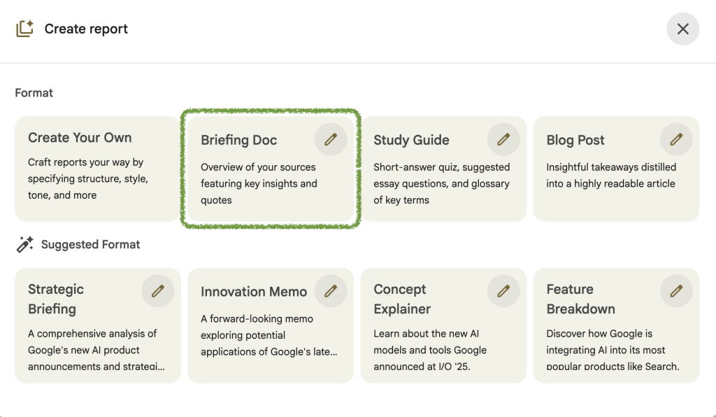 How to create AI report in NotebookLM