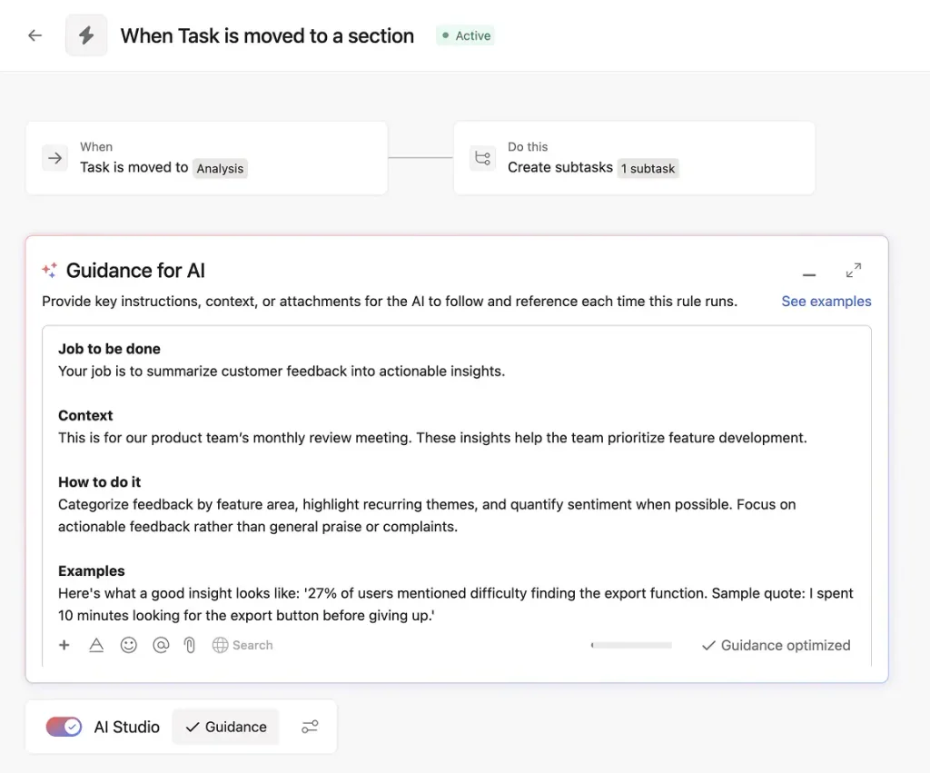 prompt for asana ai studio