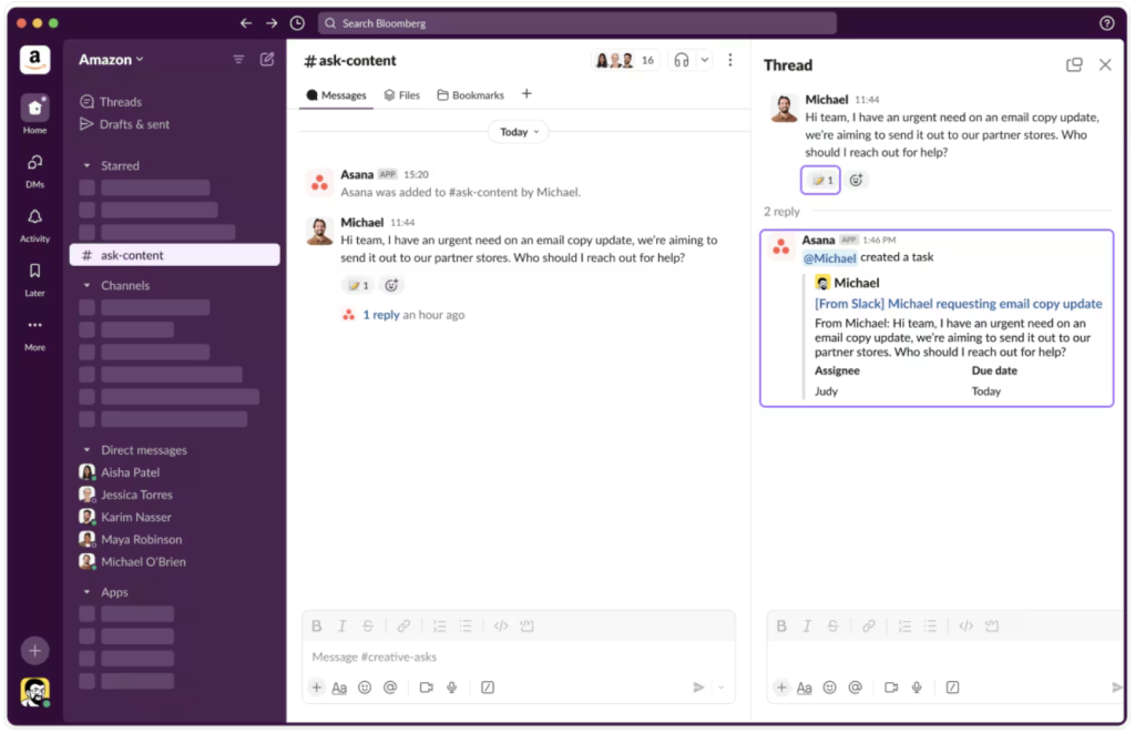Create a task from Slack