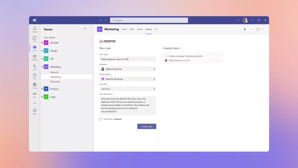 Asana integrated with Microsoft