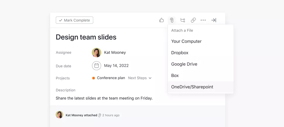 Asana for Microsoft - OneDrive