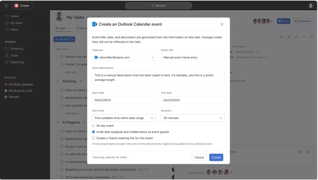 Asana for Microsoft - Outlook Calendar