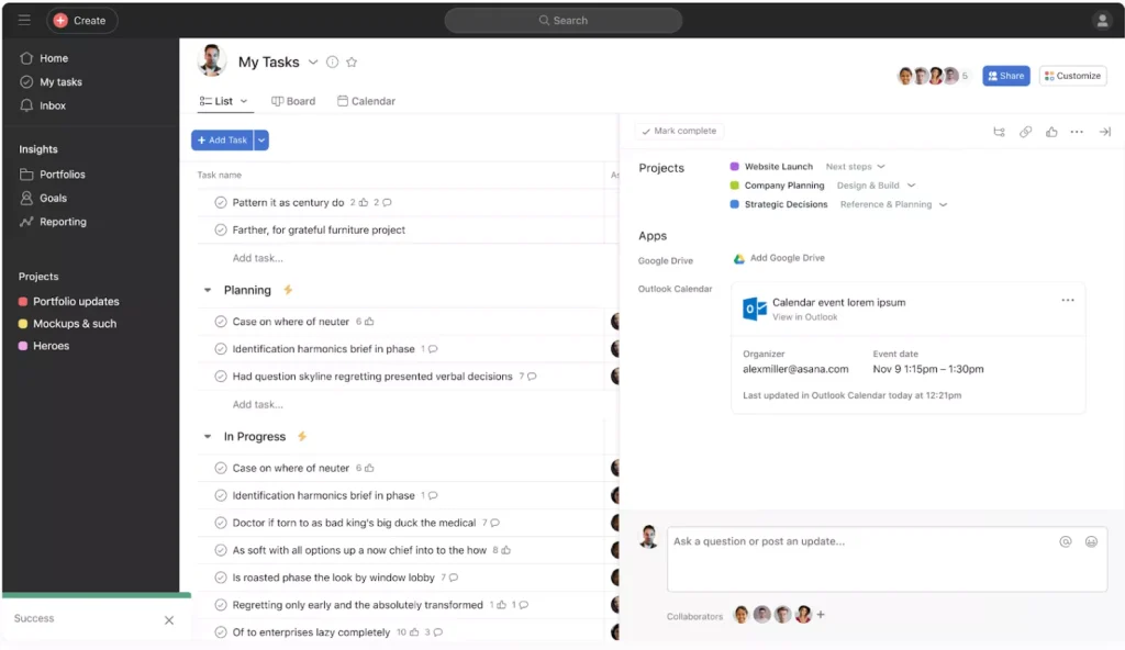Asana for Microsoft - Outlook calendar 3
