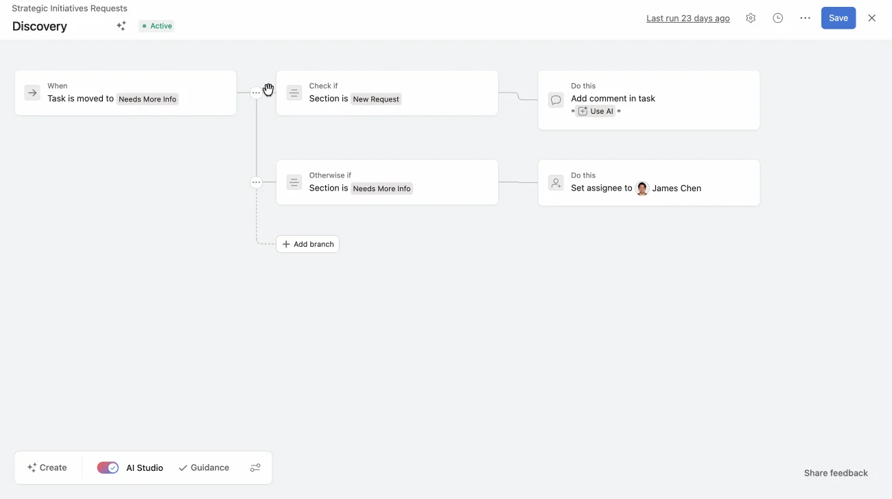 Branch duplication and ordering - Asana