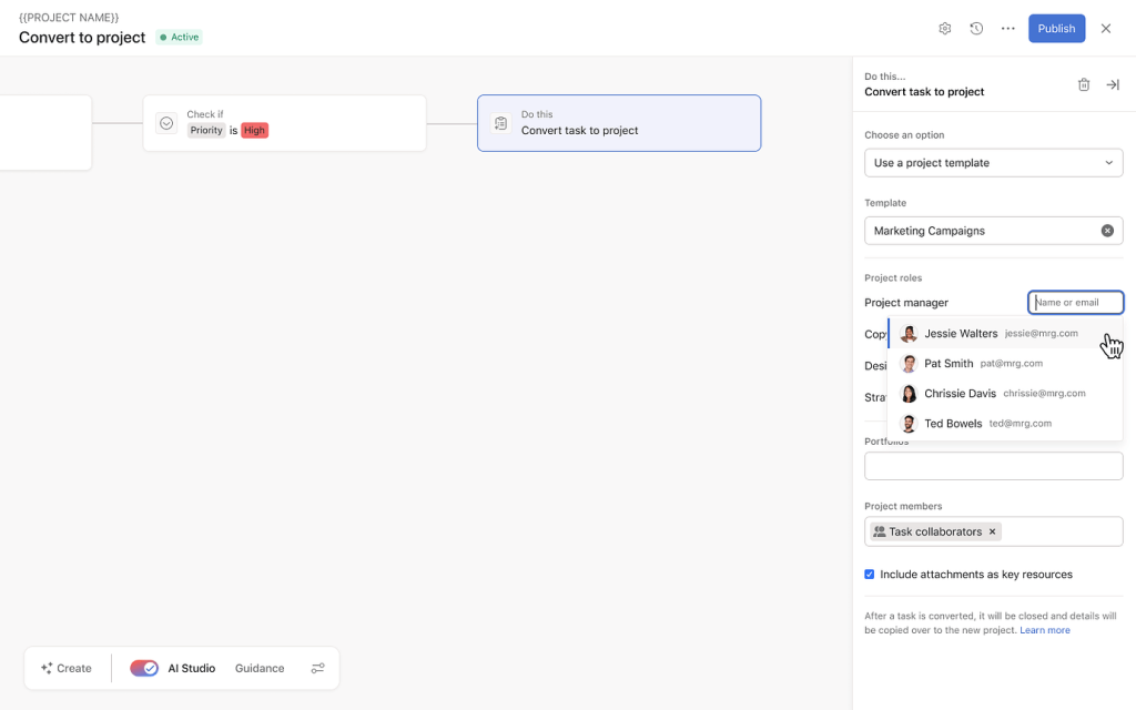 Project roles in rule actions Asana-3