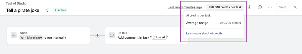 Asana AI - Credit Usage