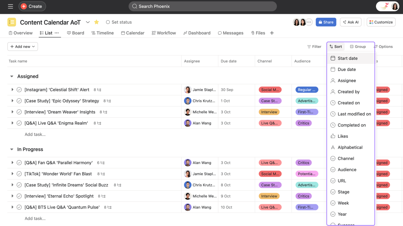 Asana - List Views