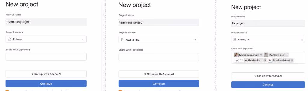 Asana - inviting to teamless projects