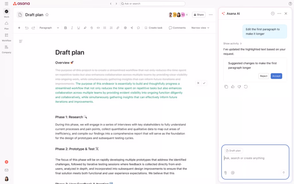 Asana Pages feature AI