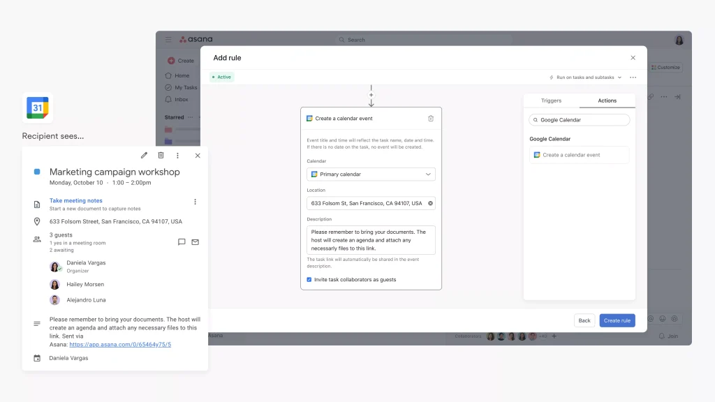 Google Calendar Integrated with Asana